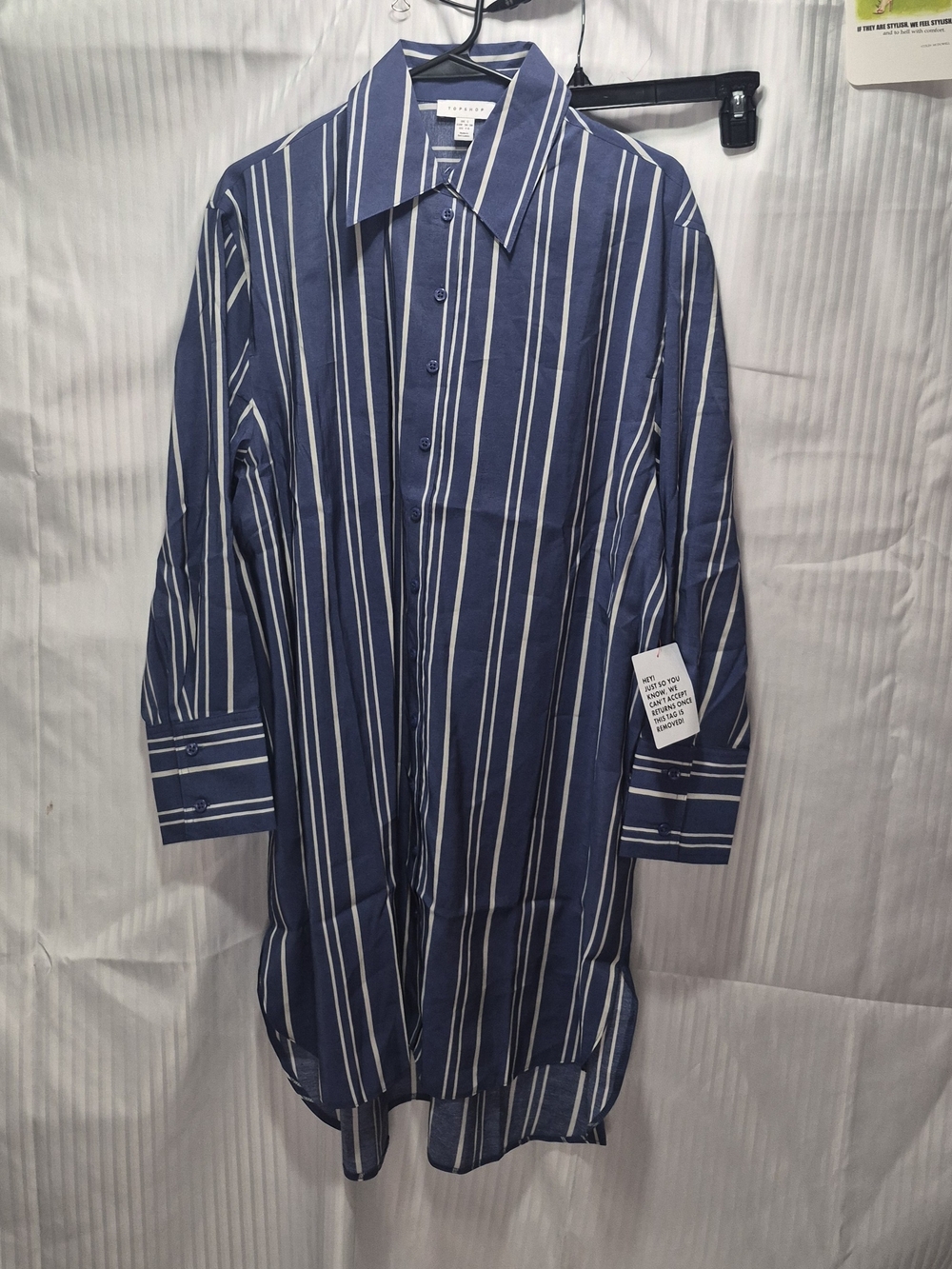 TopShop Blue Vertical-Stripe Button Down Dress - Size Small